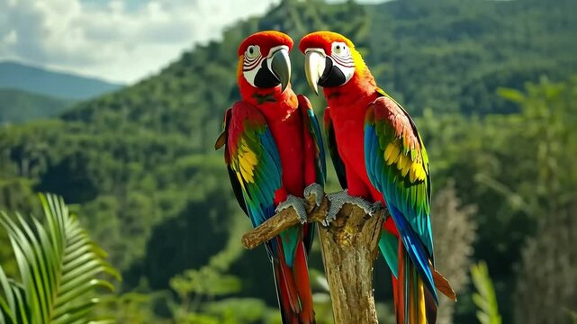 a couple of macaw on a branch 