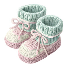 Adorable knitted baby booties in soft pastel colors. These cozy shoes are perfect for keeping tiny feet warm and stylish.