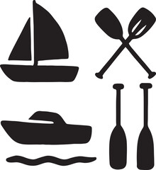 Silhouette vector of boats and paddles. Perfect for outdoor, lake, or adventure themes. EPS format design.