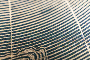 A detailed image showcases intricate patterns resembling tree rings or layered materials,...