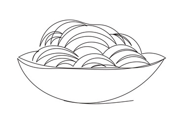 Line Art Pasta Spaghettis Plate Food Illustration. One Continuous Outline Wavy Contour Drawing. Stroke Modern Doodle Food Symbol Icon. Cafe Menu Card Invitation Sketch Contour Design Element.