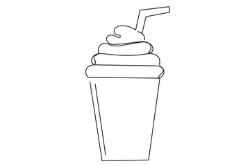 Line Art Cocktail Drink Icon. Outline Summer Cafe Beverage Curly Wavy Silhouette. Doodle Sketch Abstract One Continuous Line Dessert Drawn Contour. Summer Beach Birthday Party Element Design