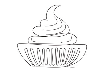 Line Art Ice Cream Food Dish Continuous Line Art Sketch Illustration. Sweet Dessert Tasty Creamy Cake Outline Art Contour. Editable Thin Stroke Sketch Vector Decoration.