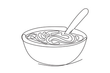 Line Art Pasta Spaghettis Plate Food Illustration. One Continuous Outline Wavy Contour Drawing. Stroke Modern Doodle Food Symbol Icon. Cafe Menu Card Invitation Sketch Contour Design Element.