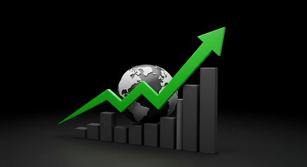 Economic Growth Graph Showing Progress with Green Arrow Rising Above Earth Globe Symbolizing Global Financial Development and Business Success