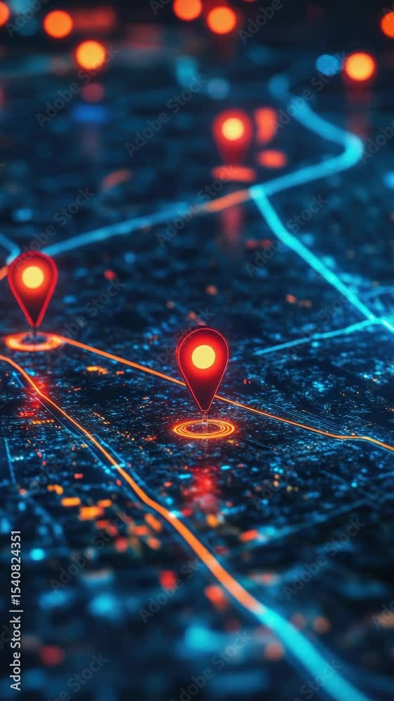 Poster a map with clustered red lights indicating traffic congestion or road construction