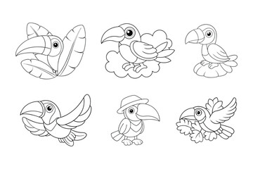 Black outline  Toucan tropical coloring page