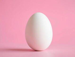 Fototapeta premium Single White Egg Upright on Soft Pink Background - Minimalist