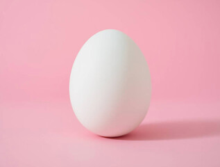 Fototapeta premium Single White Egg Upright on Soft Pink Background - Minimalist
