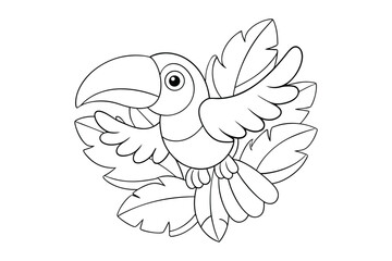 Black outline  Toucan tropical coloring page