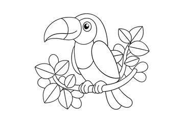 Naklejka premium Black outline Toucan tropical coloring page