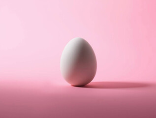Fototapeta premium Single White Egg Upright on Soft Pink Background - Minimalist