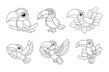 Black outline  Toucan tropical coloring page