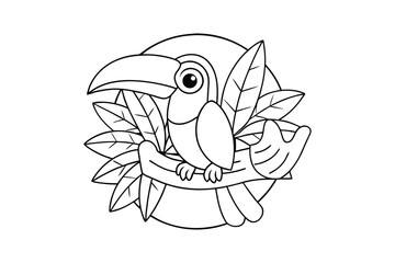 Black outline  Toucan tropical coloring page