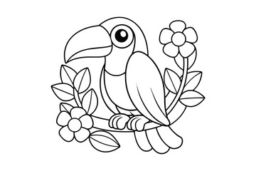 Black outline  Toucan tropical coloring page