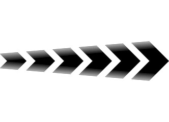 Vector arrow, black on white background. Striped design element. Direction indicator, Navigation, Dynamic sports pattern. Vector background. Game,