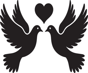 Obraz premium Two silhouette doves with heart symbolizing love and peace for graphic design use