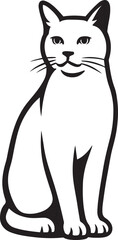 Sitting cat black and white illustration, Simple pet cat sitting silhouette drawing