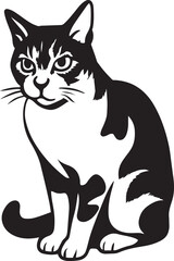 Obraz premium Seated cat black and white silhouette, Elegant sitting cat in minimal illustration
