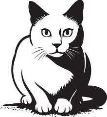 Cat looking directly silhouette vector art, Cat sitting and staring pet illustration