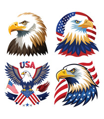 Bold vector illustration of a stylized eagle with U.S.A flag colors, perfect for patriotic themes.on a white backround .