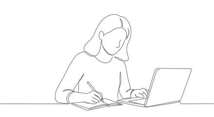 young woman working on laptop
