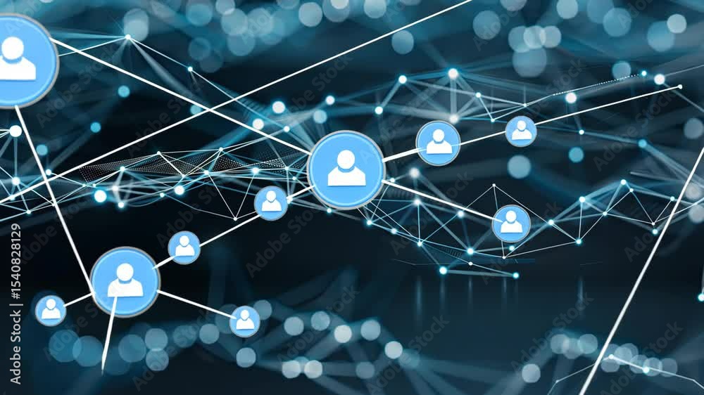 Poster dynamic visualization showcases the intricate web of connections within a digital network, highlight