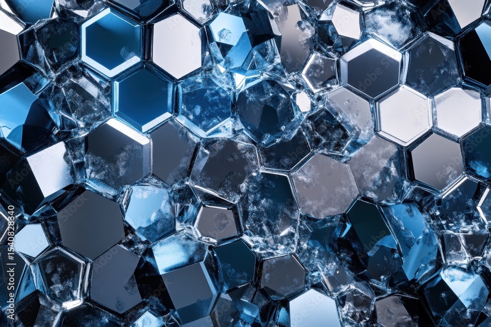 Leinwandbilder Abstract hexagonal background creates an intriguing visual texture with reflective surfaces and geometric patterns, Abstract hexagonal background CGI render