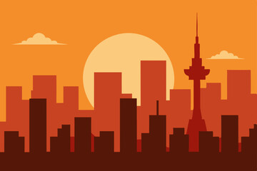 Chicago urban cityscape silhouette illustration at sunset and night