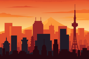 Obraz premium City skyline silhouette at sunset vector illustration