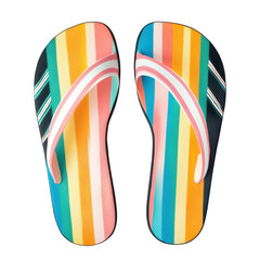 Colorful striped flip flops on a Transparent background perfect for summer fun and casual beach days, Colorful Striped FlipFlops on PNG background