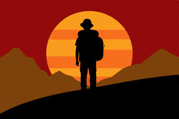 Lonely person hiking across the vast desert landscape at sunset, embracing the freedom of nature