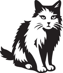 Cat silhouette black and white stylish graphic, Pet cat line art illustration vector