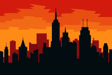 Fototapeta premium City skylines at sunset including Chicago and Seattle, urban building silhouettes against the sky