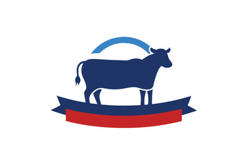 Cow Standing on Ribbon Base Inside a Circle Logo Icon Design