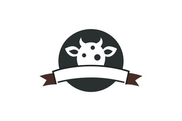 Spotted Cow Logo Design with Circular Ribbon Element