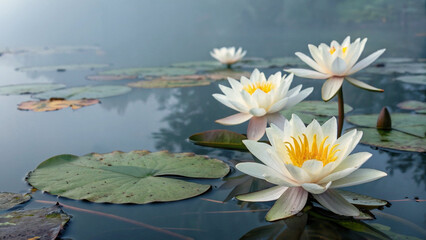 Serene White Water Lilies Floating on a Tranquil Pond