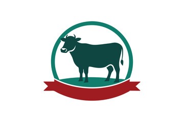 Standing Cow Logo Design with Neck Ribbon inside a Circle