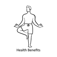 Health Benefits – Yoga and Balance Pose Representing Active Healthy Lifestyle Hand drawn icon