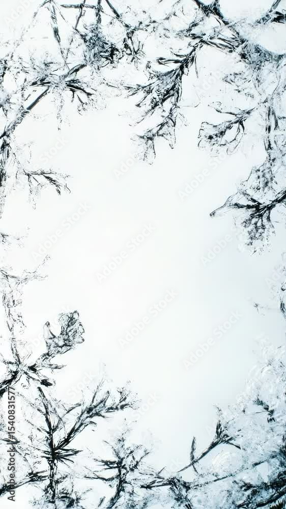 Poster a serene winter scene featuring a dense forest with snow-covered trees