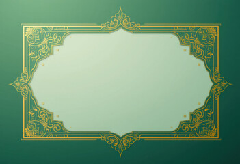 Elegant Islamic Golden Frame on Green Background – Decorative Border Template for Islamic Invitation or Certificate