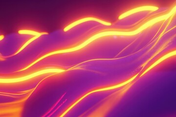 Obraz premium Vibrant violet and yellow neon waves create an abstract glowing pattern, Violet yellow glowing neon curved waves abstract motion background