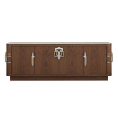 Ornate wood cabinet with decorative hardware and side handles