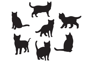 Collection of black cat silhouettes in various poses. Set of black cat silhouette. Kitten silhouette collection isolated on white background..
By Stock Gallery