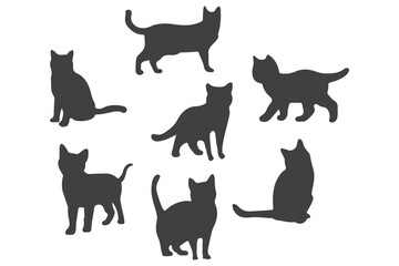 Collection of black cat silhouettes in various poses. Set of black cat silhouette. Kitten silhouette collection isolated on white background..
By Stock Gallery