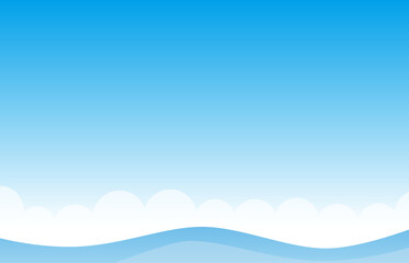 画像や文字を配置する時に効果的または大きく使って頂きたく、雲は下部に描き空の部分のスペースを大きくとった、夏の海をデザインした風景のベクター・イラストのフレーム、壁紙、背景
