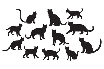 Collection of black cat silhouettes in various poses. Set of black cat silhouette. Kitten silhouette collection isolated on white background..
By Stock Gallery