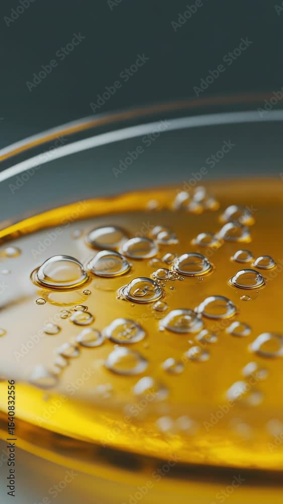 Poster a close-up view of a bowl containing a liquid with visible bubbles