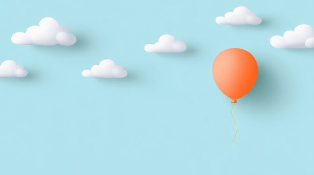 Orange balloon floating among white clouds on a light blue sky - Powered by Adobe