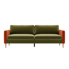 Modern green and orange sofa isolated on transparent